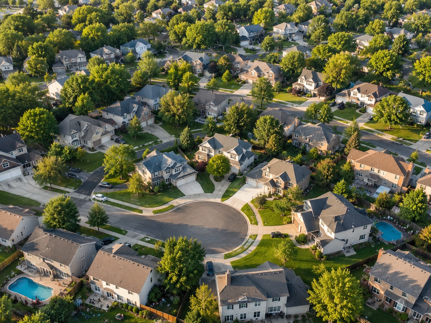 Aerial view of a residential neighborhood