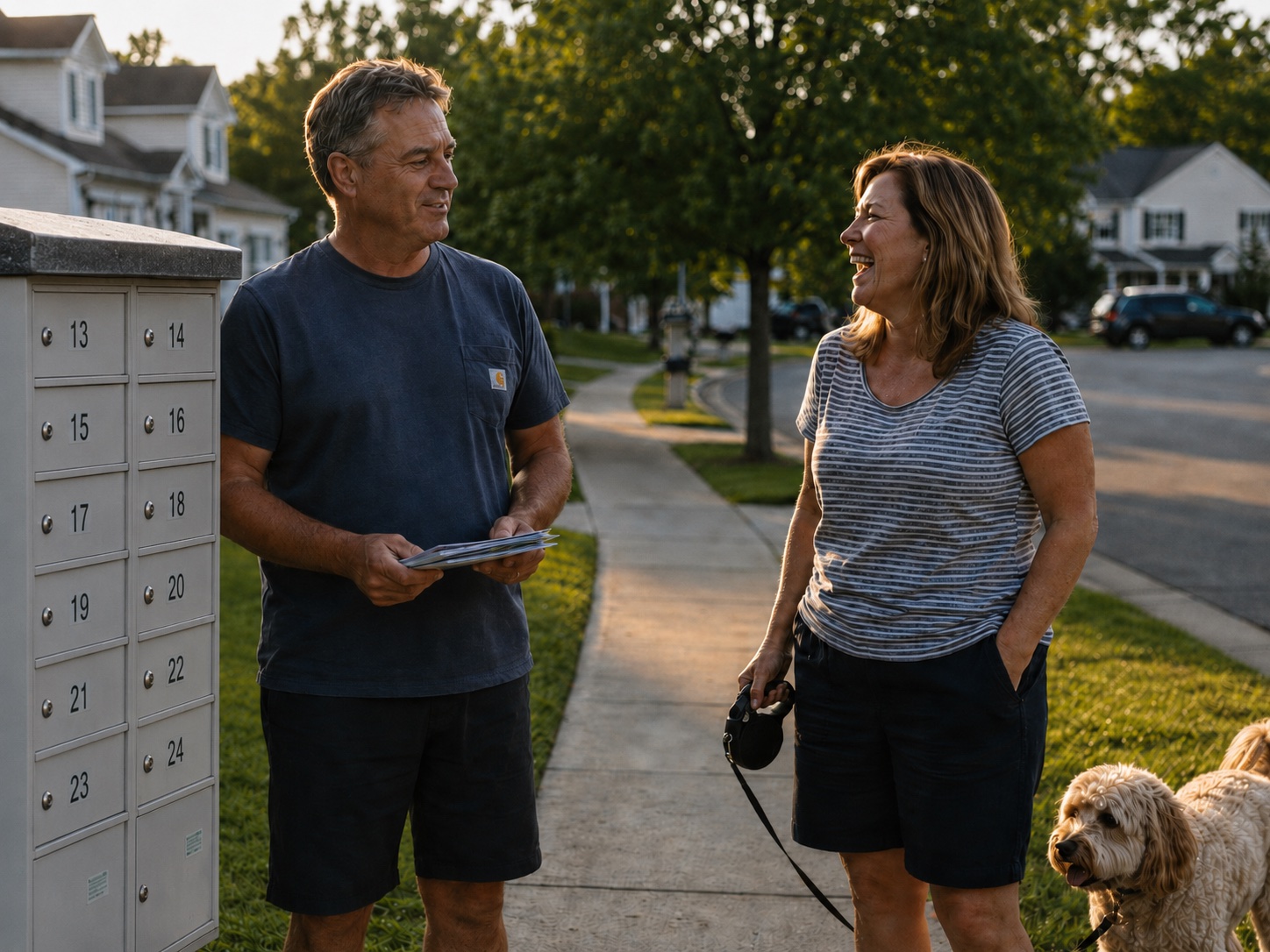 Residents talking by community mailboxes